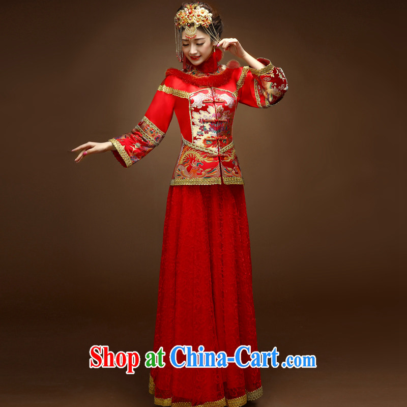 A good service is 2015 New Spring Summer bridal wedding dress Chinese Soo Wo service married cheongsam dress uniform toasting red 2 XL, serving a good solid, shopping on the Internet