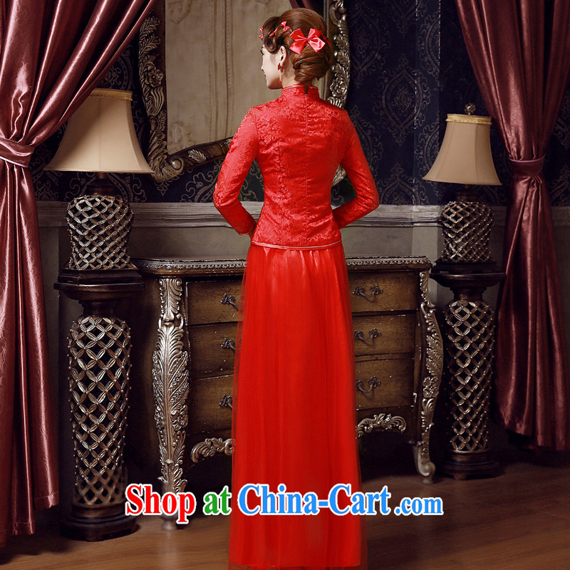 A good service is a 2015 new spring and summer red Chinese brides wedding dress long-sleeved robes bows serving red 2 XL, good service, and shopping on the Internet