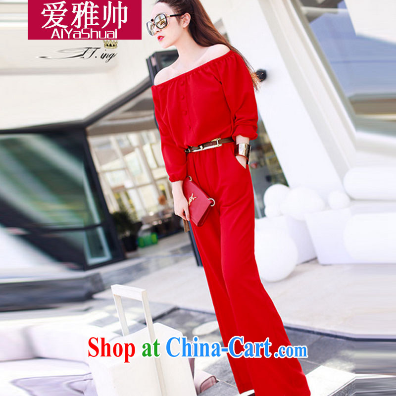 Love Ya handsome autumn 2014 new Ching Ching, with a field for your shoulders long-sleeved-trousers with belt red L, love, cool (aiyashuai), online shopping
