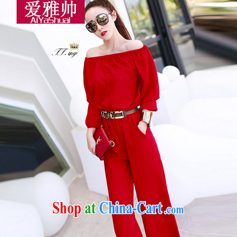 Love Ya handsome autumn 2014 new Ching Ching, with a field for your shoulders long-sleeved-trousers with belt red L, love, cool (aiyashuai), online shopping