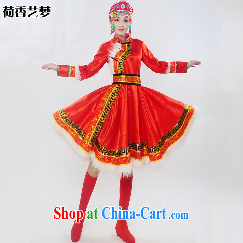 I should be grateful if you would arrange for Performing Arts Hong Kong dream 2014 genuine new Mongolia show ethnic minorities served Mongolian folk girl costumes dance clothing HXYM 0028 red L