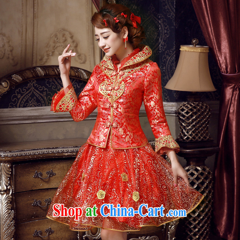 A good service is 2015 New red spring and summer bridal wedding dress toast serving long-sleeved short dresses, red winter, lantern skirt 2XL, good service, and shopping on the Internet
