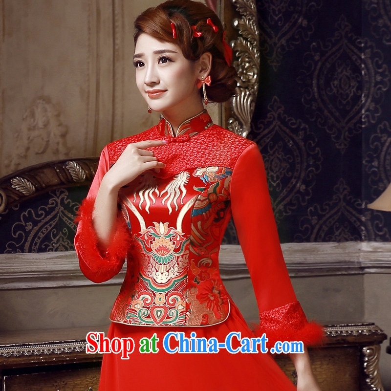 A good service is 2015 New Spring Summer wedding dresses Chinese bride toast long-sleeved clothing red cheongsam red 2 XL, good service, and shopping on the Internet