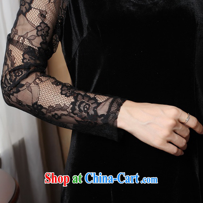 The cross-sectoral Windsor spring 2015 long-sleeved New Name-yuan antique cheongsam dress lace stitching improved cheongsam dress 3319 Y D XL 2, cross-sectoral, Elizabeth, and shopping on the Internet