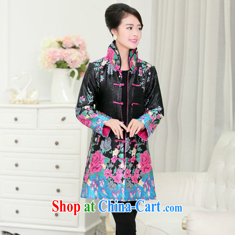 Forest narcissus 2015 winter new beauty, for three-dimensional trim single row for the floral and cotton thick Tang jackets XYY - 1288 A black toner take XXXL