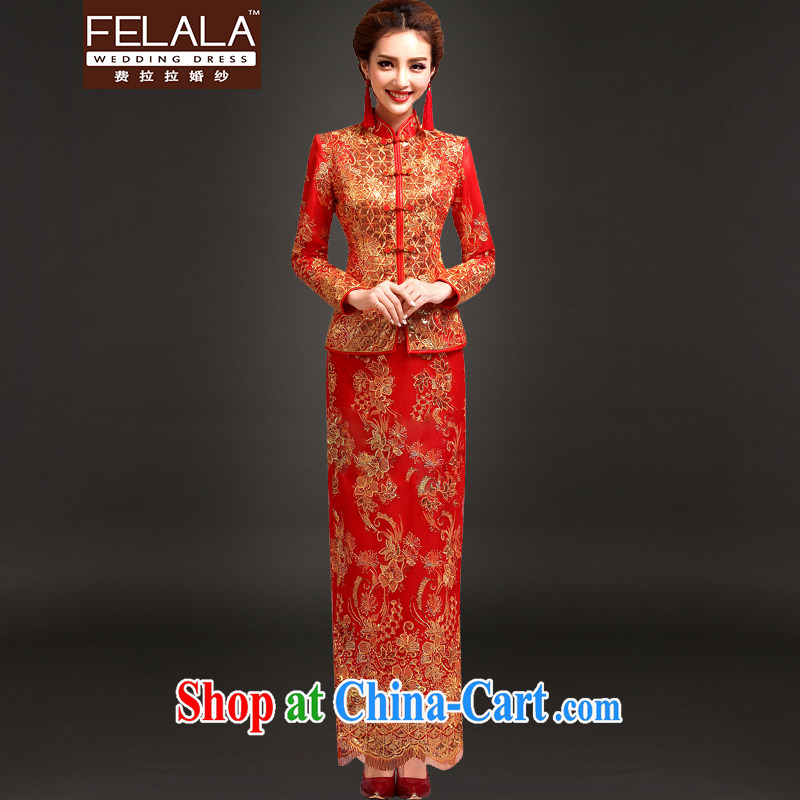 Ferrara 2015 new winter Chinese brides long-sleeved qipao gown Phoenix use thin Folder Category, gold, Suzhou XL shipping