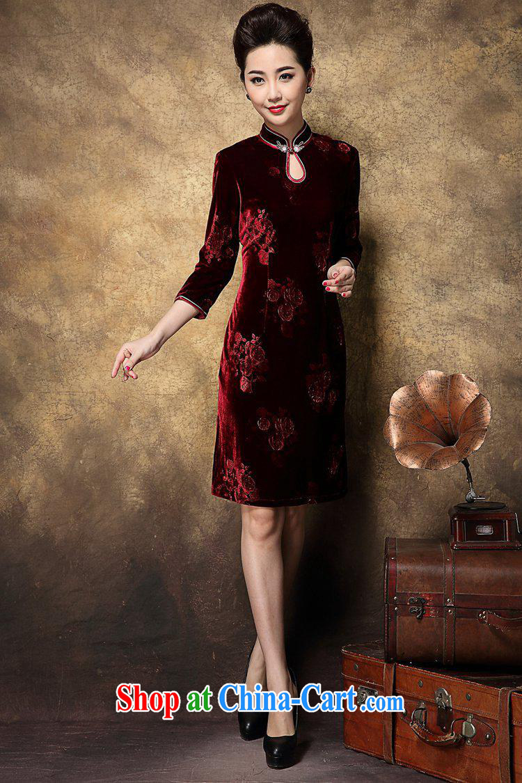 2014 fall and winter new female high-end atmospheric stamp velvet 7 sub-cuff-'s cheongsam dress maroon XXXL pictures, price, brand platters! Elections are good character, the national distribution, so why buy now enjoy more preferential! Health