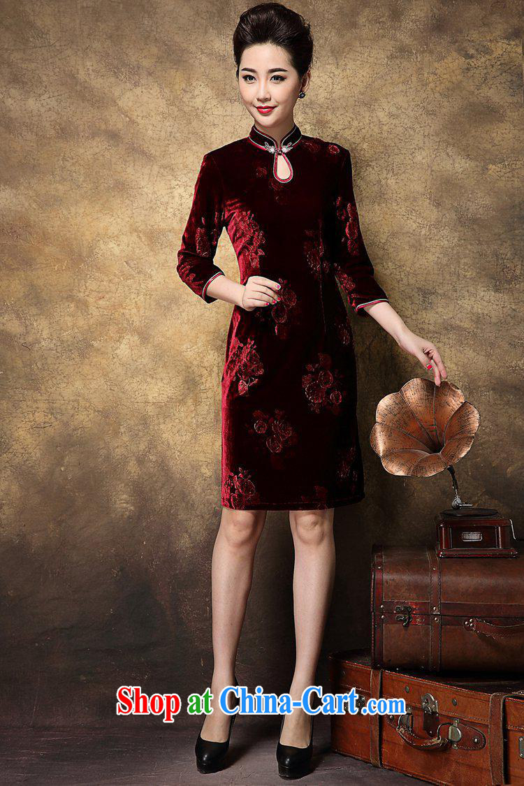 2014 fall and winter new female high-end atmospheric stamp velvet 7 sub-cuff-'s cheongsam dress maroon XXXL pictures, price, brand platters! Elections are good character, the national distribution, so why buy now enjoy more preferential! Health