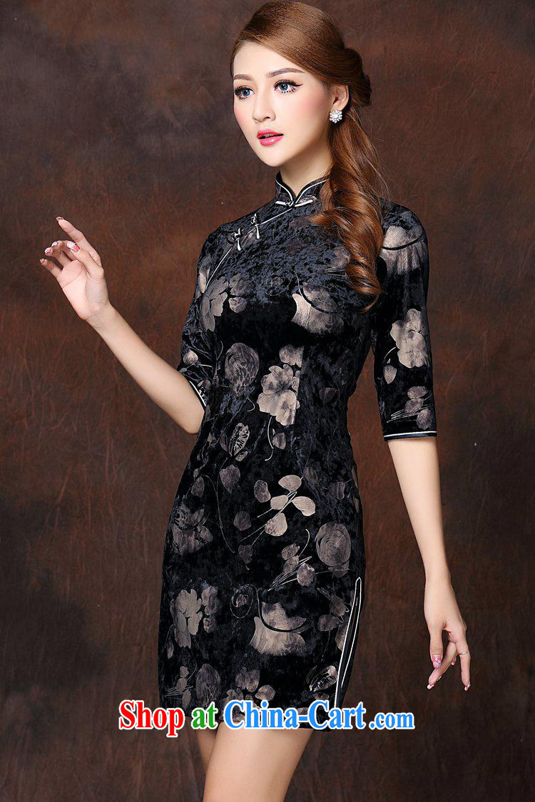 Winter 2014 new female high-end sophisticated version high quality stamp velvet improved cheongsam dress Ethnic Wind black XXXXL pictures, price, brand platters! Elections are good character, the national distribution, so why buy now enjoy more preferential! Health