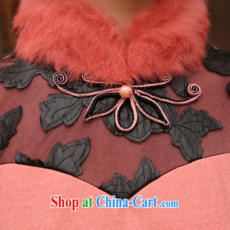 Morning, 2014 autumn and winter with new, modern day improved retro luxury rabbit hair short dresses, wool skirt pink XXL, Morning land, shopping on the Internet