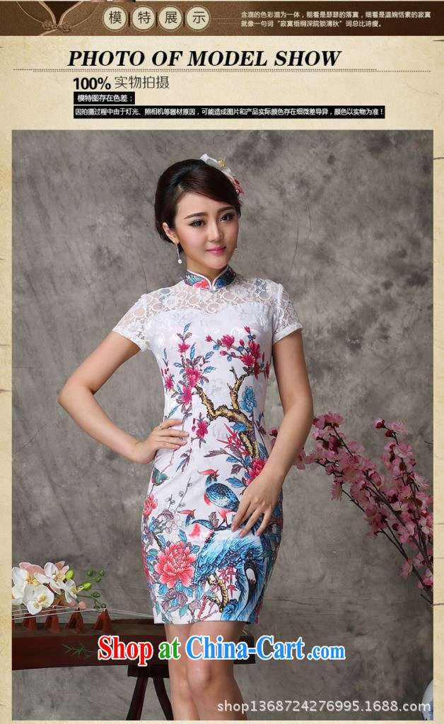 2014 summer new cotton robes and sincerely cycle will soon be smoke-free Chinese qipao dress lace quilted elegant qipao dress white XL