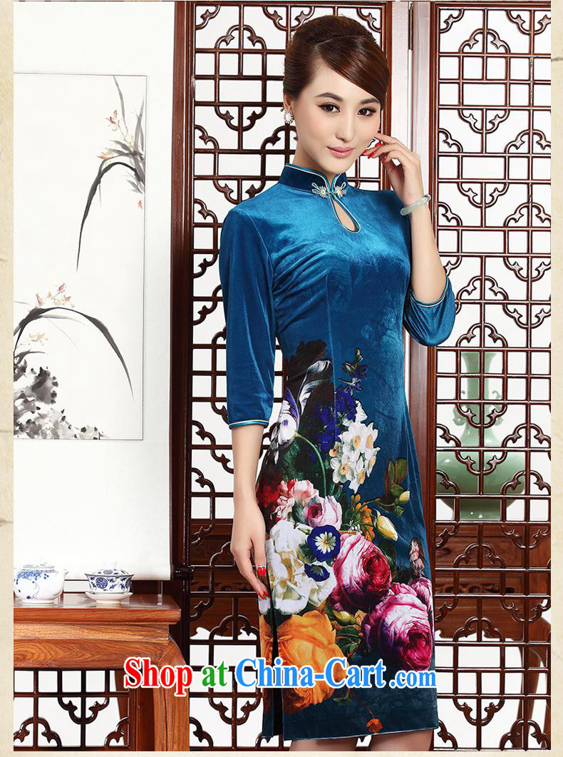 Fall 2014 new, female retro improved quality really scouring pads beauty XL short-sleeved short cheongsam dress blue XXL pictures, price, brand platters! Elections are good character, the national distribution, so why buy now enjoy more preferential! Health