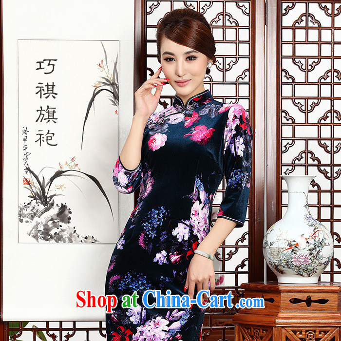 As regards Korea Ms. retro style dresses short autumn really wool Chinese qipao dress daily improved picture fancy XXL