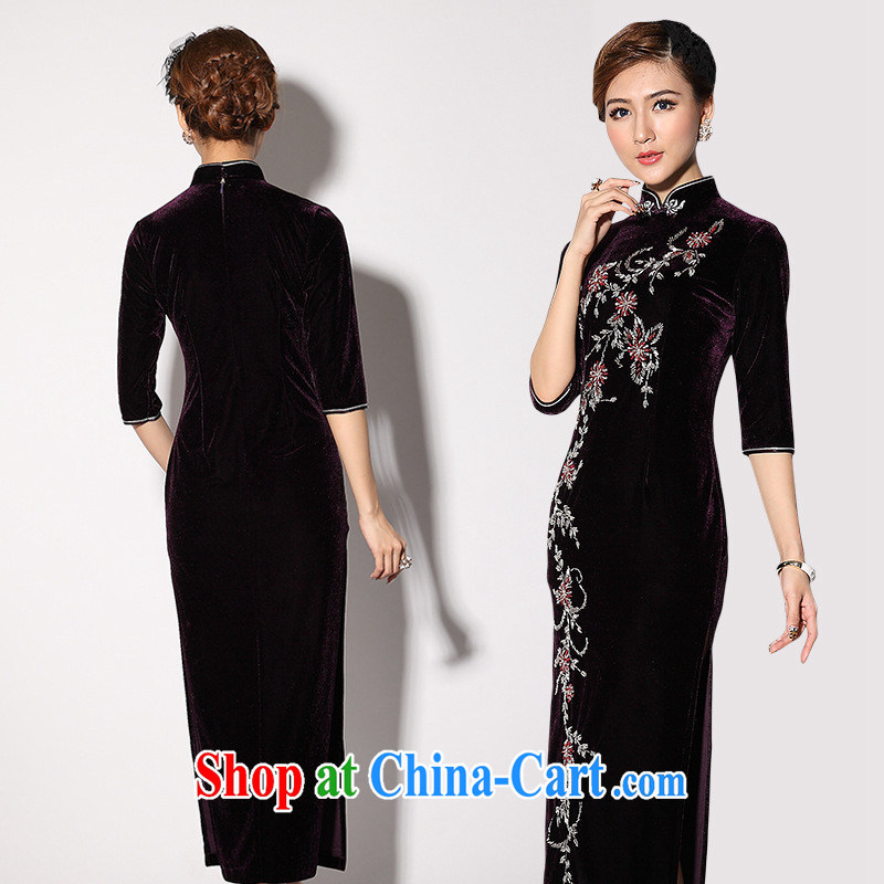 Long-term supply fall_winter new stylish staples high Pearl dresses as regards the wool long cheongsam manufacturer wholesale black XXXL