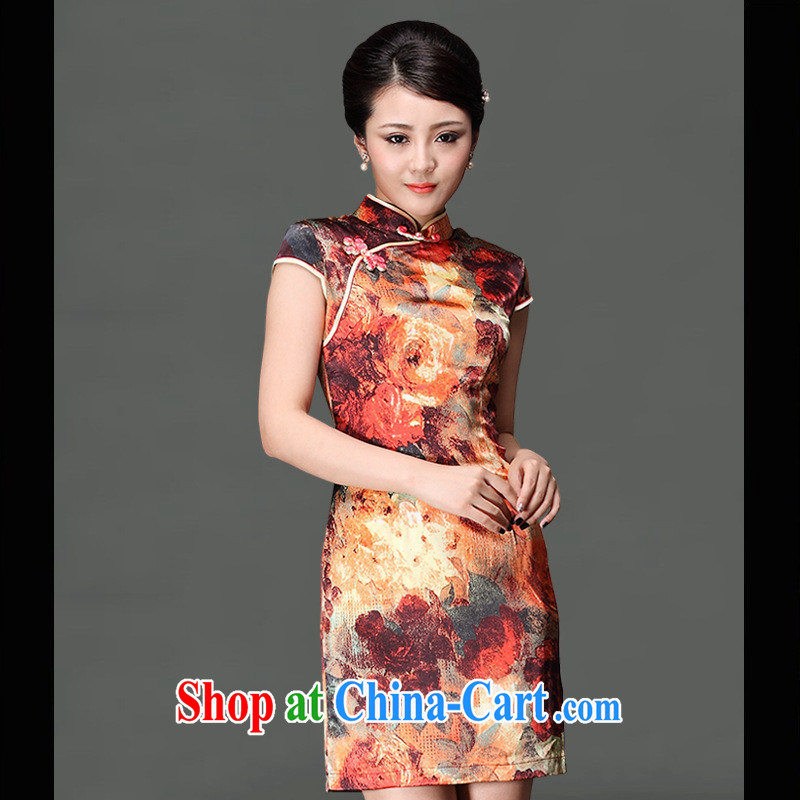As regards genuine 2014 upscale silk short spring and summer outfit New improved short-sleeve Day Banquet silk dress picture color XXXL