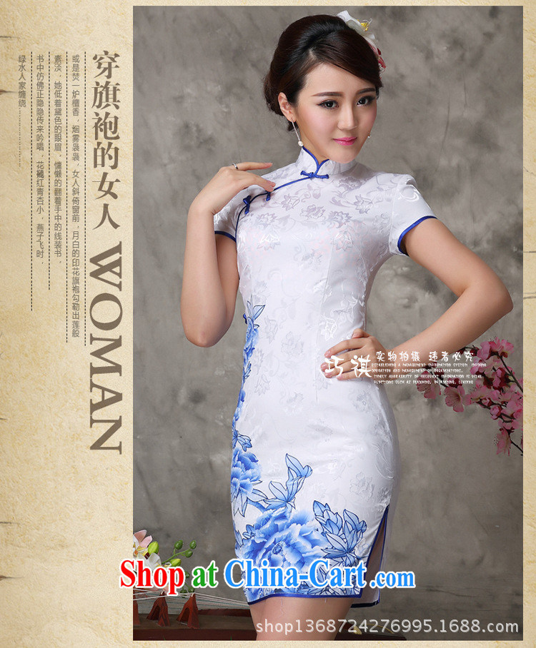 2014 new retro cheongsam dress daily banquet party retro outfit blue and white porcelain antique qipao cheongsam white XXXL