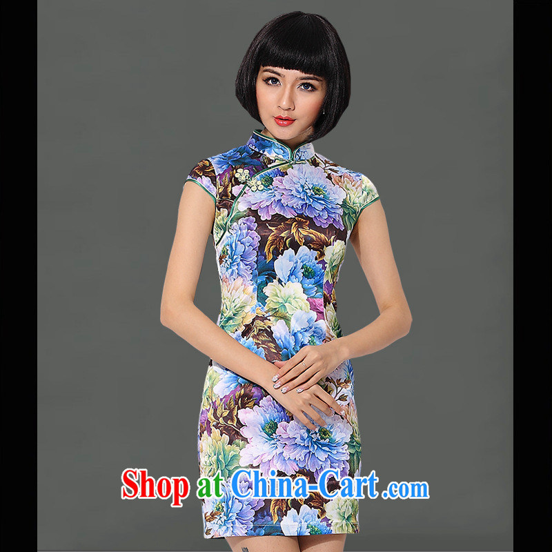 As regards genuine 2014 stylish and refined antique dresses wholesale and retail generation's stylish cultivating improved cheongsam dress blue XXXL