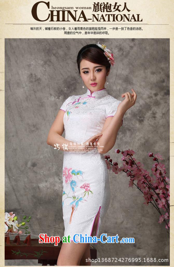 2014 improved beautiful hand painted dresses summer arts hand-painted dresses show lady everyday dress cheongsam white XXL pictures, price, brand platters! Elections are good character, the national distribution, so why buy now enjoy more preferential! Health