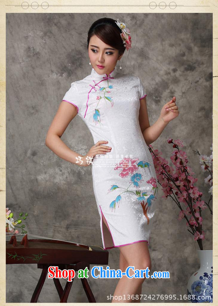 2014 improved beautiful hand painted dresses summer arts hand-painted dresses show lady everyday dress cheongsam white XXL pictures, price, brand platters! Elections are good character, the national distribution, so why buy now enjoy more preferential! Health