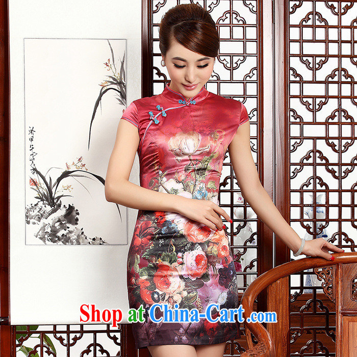 2014 New Silk short cheongsam Stylish retro style graphics thin package and improved daily outfit, short girl autumn picture natural XXL