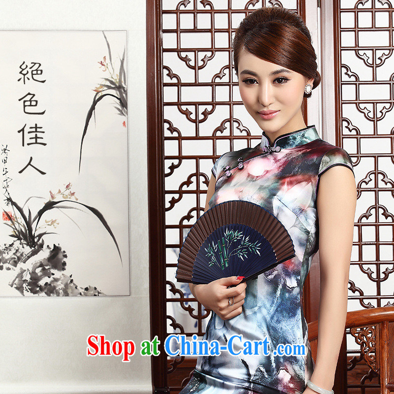 Fall 2014 new, improved Chinese fashion cheongsam Silk Cheongsam dress ethnic wind retro short cheongsam picture color XXL