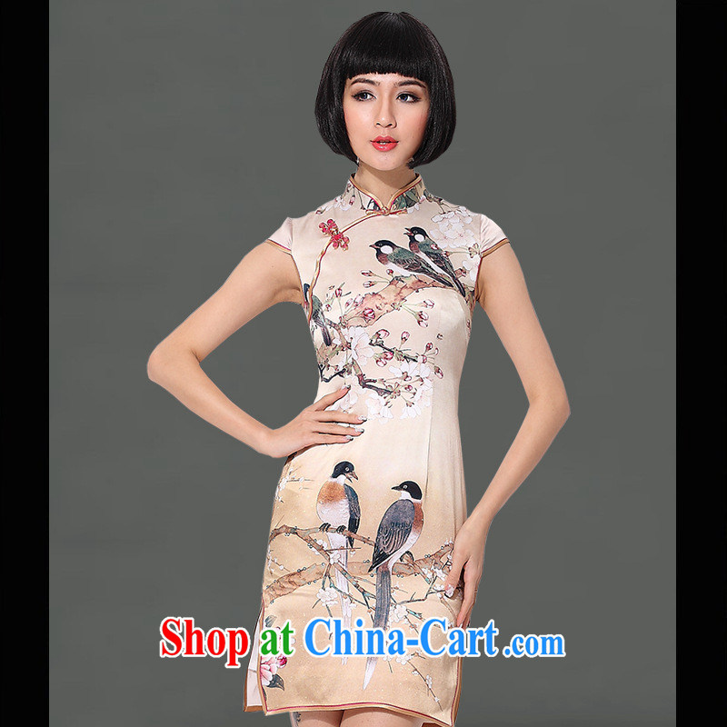 As regards 2014 new spring and summer short, heavy Silk Cheongsam sauna silk dress heavy Silk Cheongsam dress picture color XXL