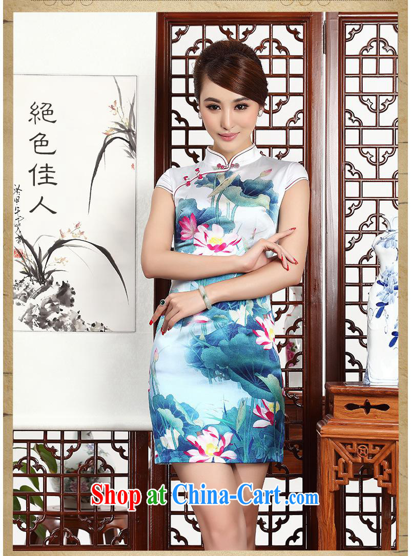 2014 as regards new Silk Cheongsam dress upscale silk retro dresses daily banquet Silk Cheongsam new blue XXL pictures, price, brand platters! Elections are good character, the national distribution, so why buy now enjoy more preferential! Health