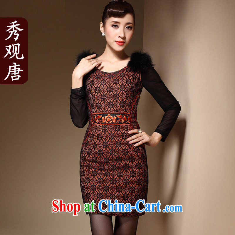 Cyd Ho Kwun Tong winter fire cotton robes winter clothes 2014, Chinese improved stylish quilted dress QM 3916 orange XXL