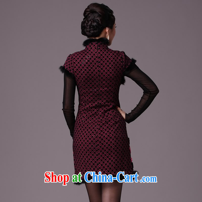 Cyd Ho Sau-Kwun Tong red mini-drunk winter so gross cheongsam/2014 winter clothes new, improved cheongsam dress/thick G 97,123 black and red XXL, Sau looked Tang, shopping on the Internet
