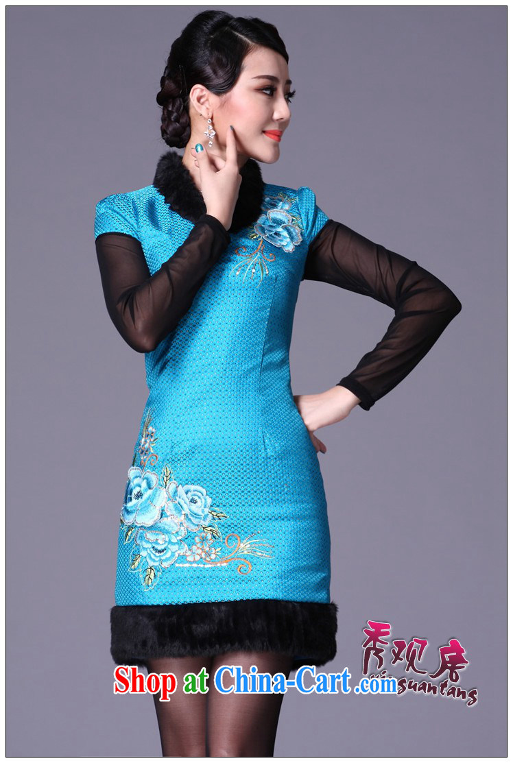 Cyd Ho Kwun Tong Blue Sky winter quilted robes/winter clothes cheongsam/2014 winter cheongsam short G 99,116 blue XL pictures, price, brand platters! Elections are good character, the national distribution, so why buy now enjoy more preferential! Health