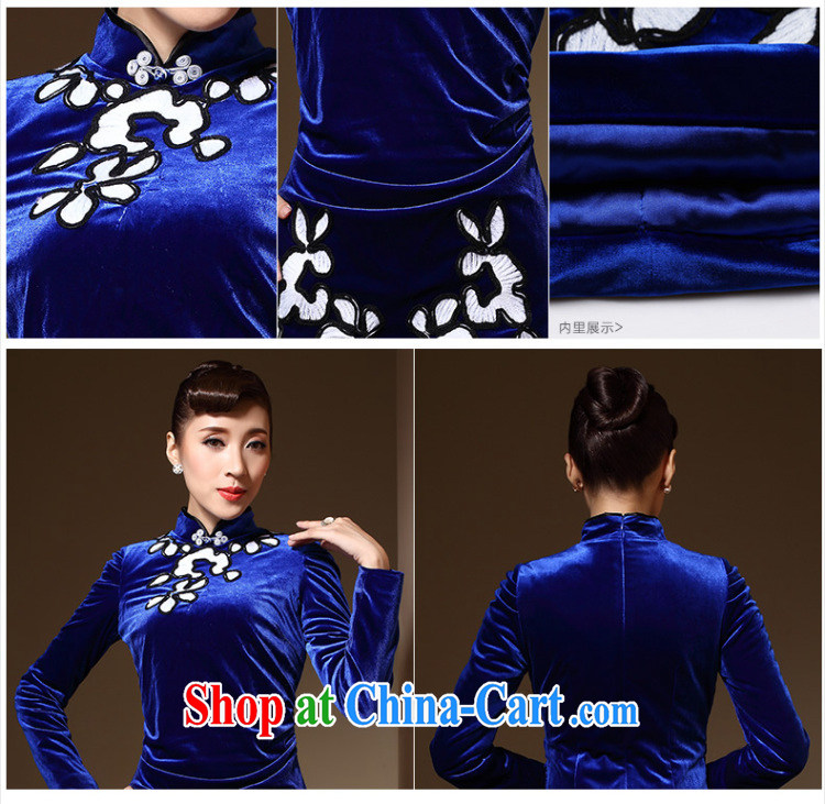 Cyd Ho Kwun Tong Hong Kong blue 2014 autumn and winter, new upscale velvet long-sleeved retro sporting tight embroidery cheongsam dress QC 31,031 royal blue XXL pictures, price, brand platters! Elections are good character, the national distribution, so why buy now enjoy more preferential! Health