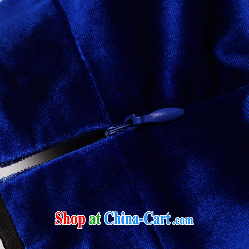 Cyd Ho Kwun Tong Hong Kong blue 2014 autumn and winter, new upscale velvet long-sleeved retro sporting tight embroidery cheongsam dress QC 31,031 royal blue XXL, Sau looked Tang, shopping on the Internet