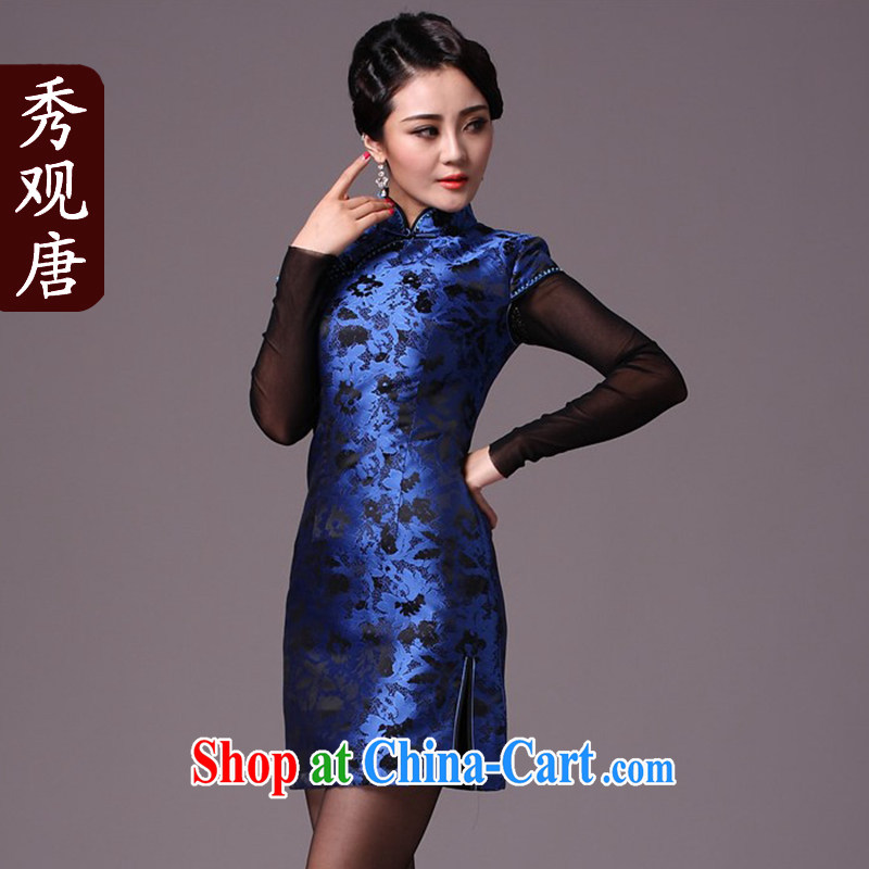 Cyd Ho Kwun Tong blue night fragrant winter quilted robes_winter clothes 2015 new improved cheongsam dress retro G 97,129 blue XXL
