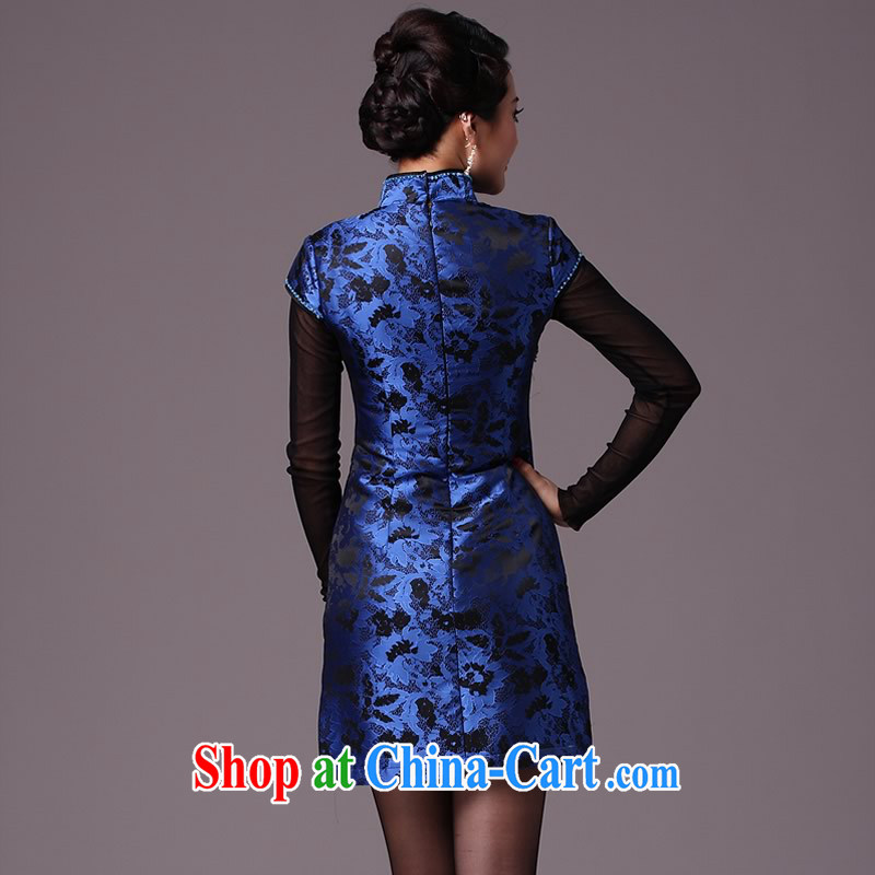 Cyd Ho Kwun Tong blue night fragrant winter quilted robes/winter clothes 2015 new improved cheongsam dress retro G 97,129 blue XXL, Sau looked Tang, shopping on the Internet