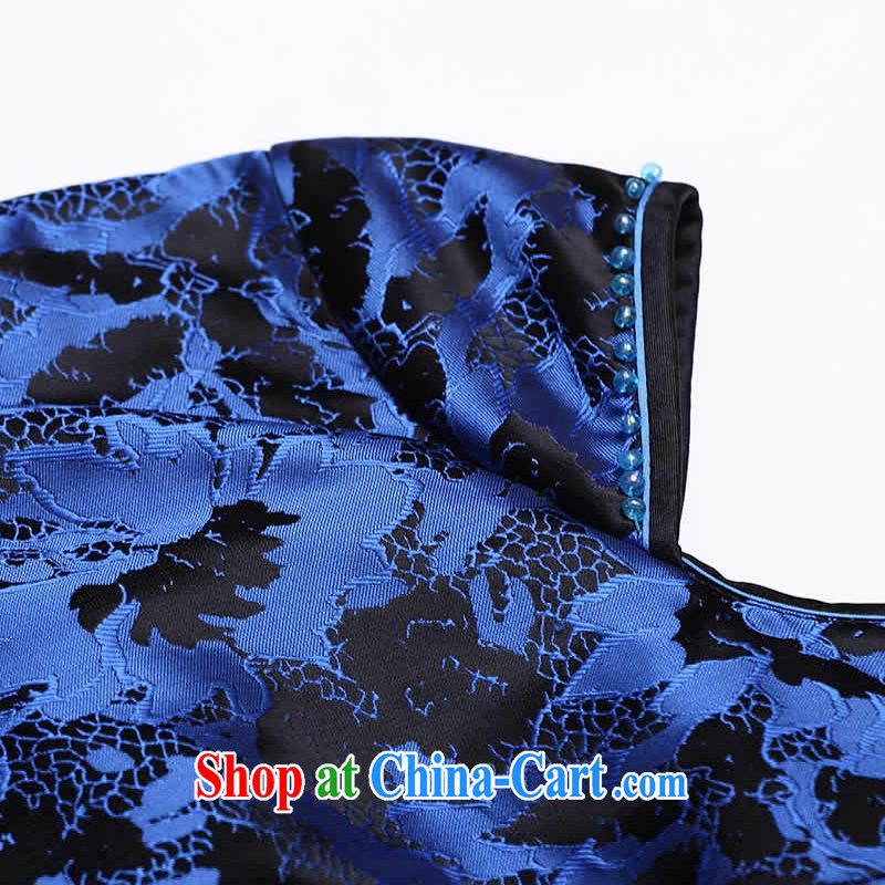 Cyd Ho Kwun Tong blue night fragrant winter quilted robes/winter clothes 2015 new improved cheongsam dress retro G 97,129 blue XXL, Sau looked Tang, shopping on the Internet