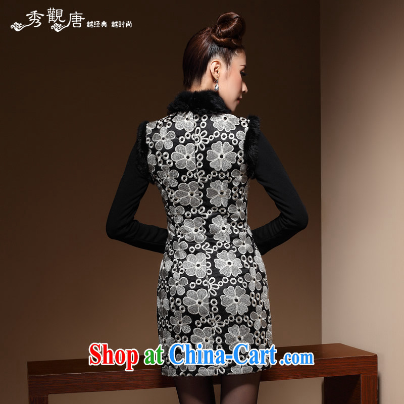 Cyd Ho Kwun Tong snow winter dresses 2015 winter clothes hair collar embroidery improved cheongsam dress QM 3852 black XXXL, Sau looked Tang, shopping on the Internet