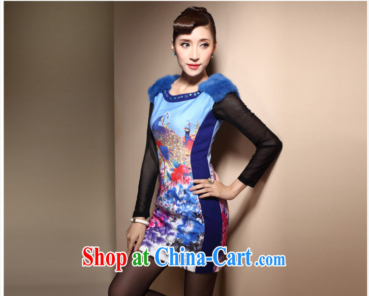 Cyd Ho Kwun Tong birds dance winter cheongsam gross stamp duty is improved cultivating staple Pearl fashion cheongsam dress QM 3914 blue XXL pictures, price, brand platters! Elections are good character, the national distribution, so why buy now enjoy more preferential! Health