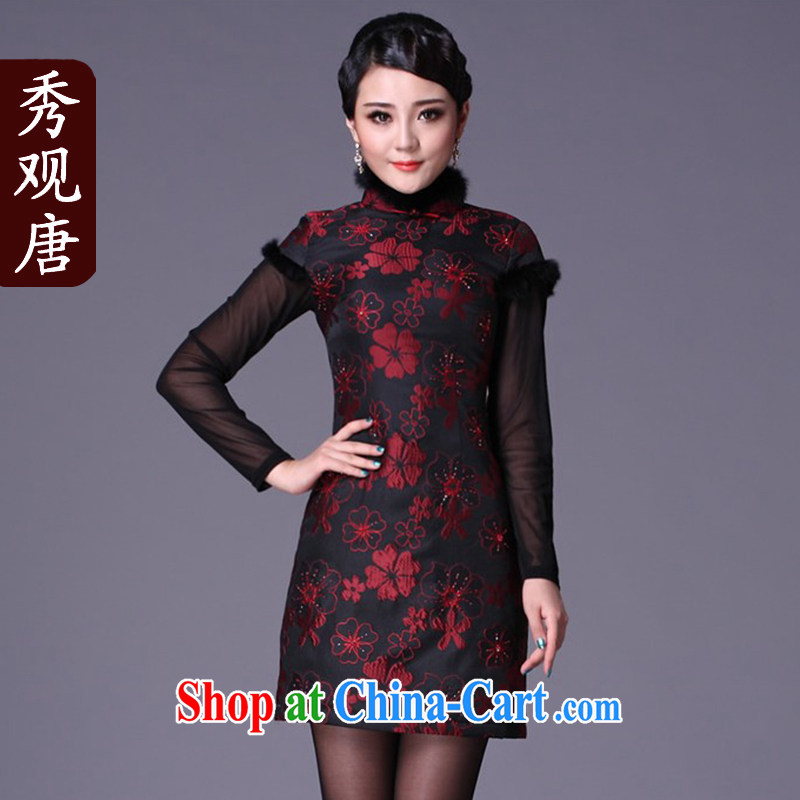 Cyd Ho KWUN TONG GROUP also take improved fashion dresses 2015 winter clothing new rabbit hair clip cotton dress G 99,212 dark red XXL