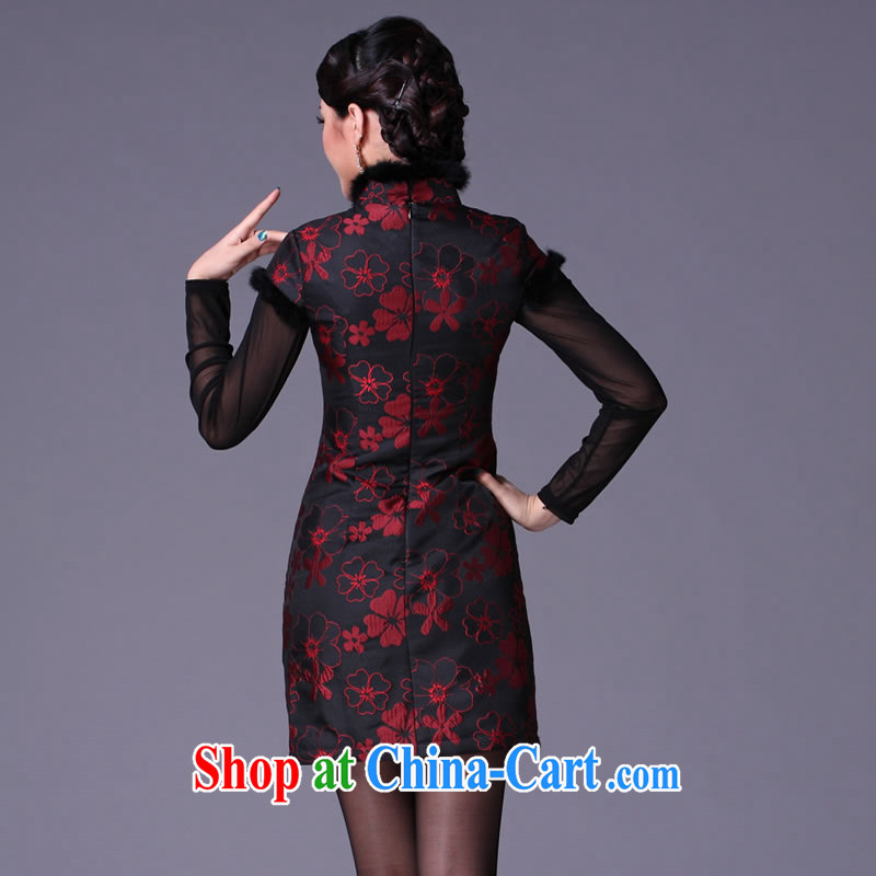 Cyd Ho KWUN TONG GROUP also take improved fashion dresses 2015 winter clothing new rabbit hair clip cotton dress G 99,212 dark red XXL, Sau looked Tang, shopping on the Internet