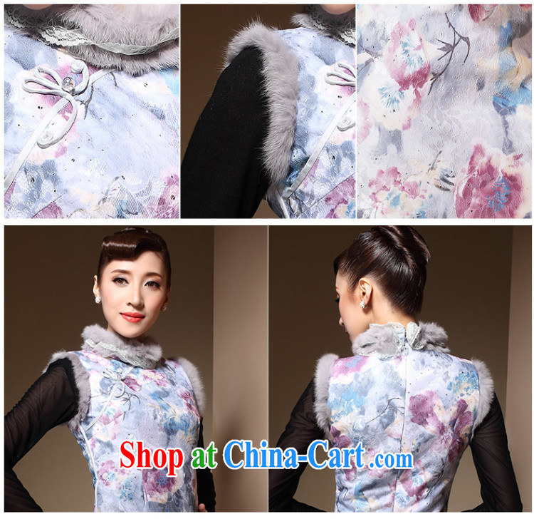 Cyd Ho Kwun Tong's improved cheongsam 2015 winter clothing new Chinese Antique rabbit hair clip cotton dress QM 3912 light blue XXL pictures, price, brand platters! Elections are good character, the national distribution, so why buy now enjoy more preferential! Health