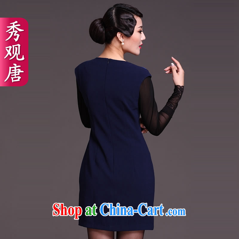 Cyd Ho Kwun Tong Wu Constitution Constitution autumn and winter clothing improved retro improved temperament cheongsam dress 2014 new ladies dress QC 31,019 blue XXL, Sau looked Tang, shopping on the Internet