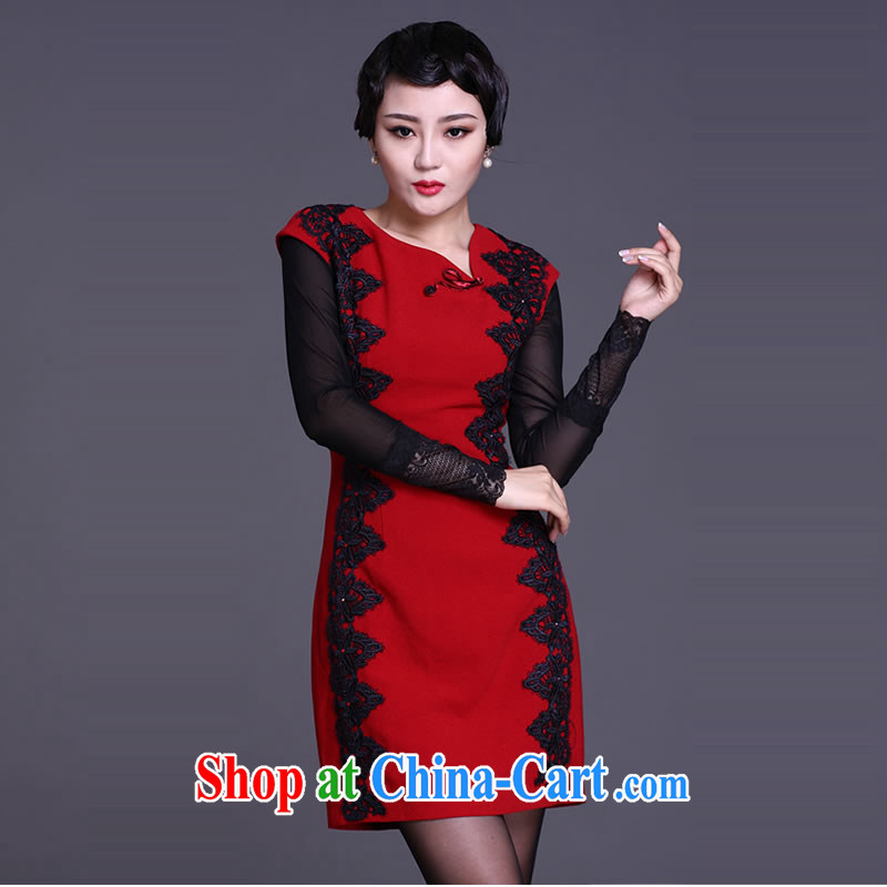 Cyd Ho Kwun Tong Wu Constitution Constitution autumn and winter clothing improved retro improved temperament cheongsam dress 2014 new ladies dress QC 31,019 blue XXL, Sau looked Tang, shopping on the Internet