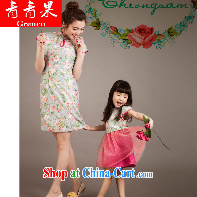 Green fruit the European site 2014 ladies retro lace cheongsam mother and daughter sets the color kids S - 4-year-old, bamboo flavor, and, shopping on the Internet