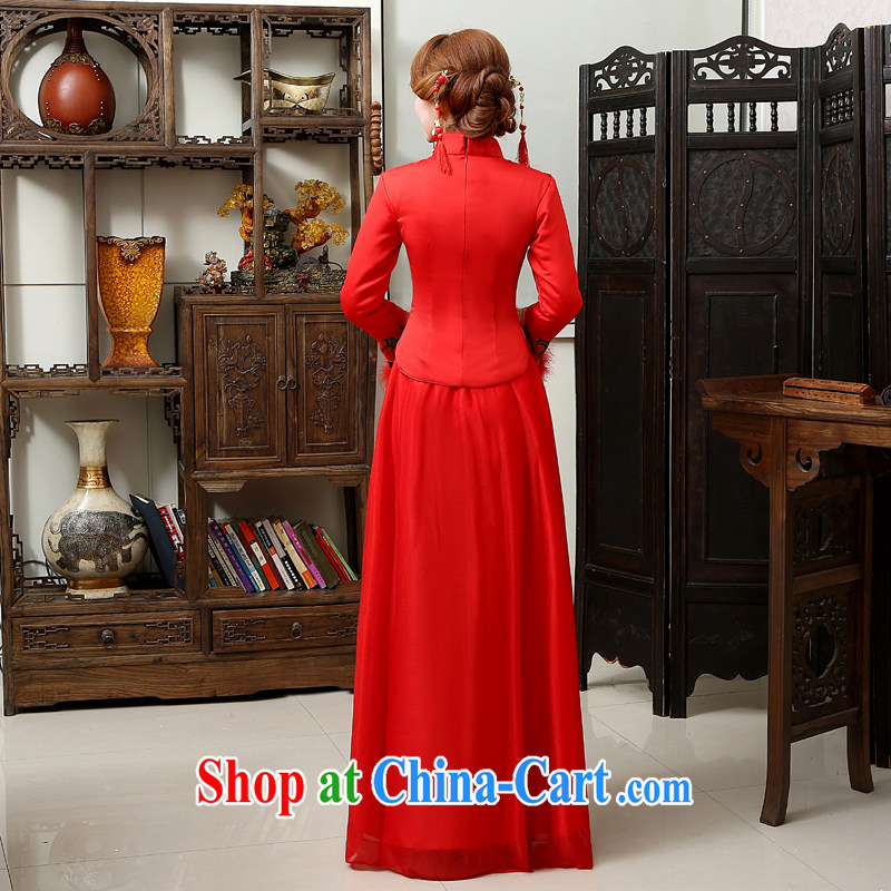 Rain is still Yi 2015 new wedding dresses cheongsam Chinese wedding bridal toast serving long-sleeved long red winter Womens dresses QP 568 red XL, rain is clothing, and shopping on the Internet