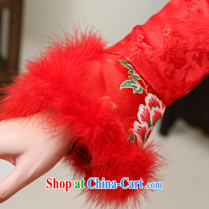 Rain is still Yi 2015 new wedding dresses Chinese hotel serving toast wedding bridal long-sleeved short, red winter quilted robes QP 569 red XL, rain is clothing, and shopping on the Internet