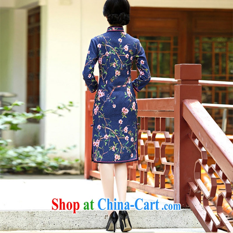 Still, the 2014 autumn and winter new retro everyday dress qipao improved 9 cuff Tang is good temperament lady dresses rainy night flower L, growing, Cisco, shopping on the Internet