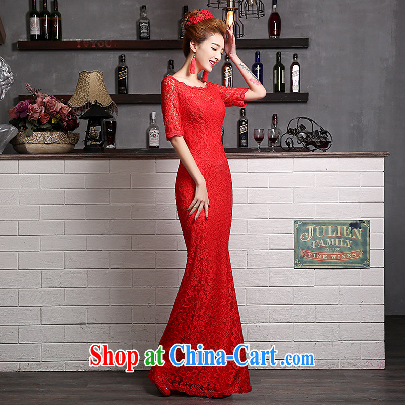 Sophie AIDS nowhere than serving red bridal wedding dress 2015 new summer Korean stylish long-sleeved long-field shoulder crowsfoot dresses wedding dress red S, Abby (SOFIE ABBY), online shopping