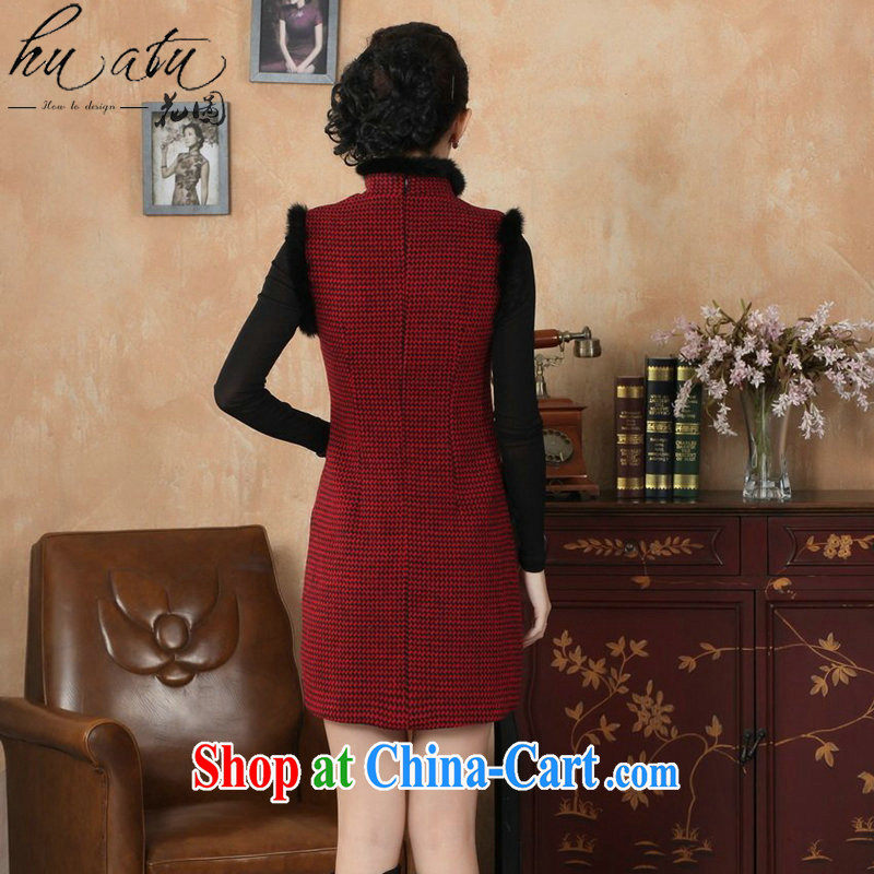 Take the Tang Women's clothes dresses fall and winter season with new, for Chinese improved tartan wool that rabbit hair collar cheongsam dress red 2 XL, flowers, and, shopping on the Internet