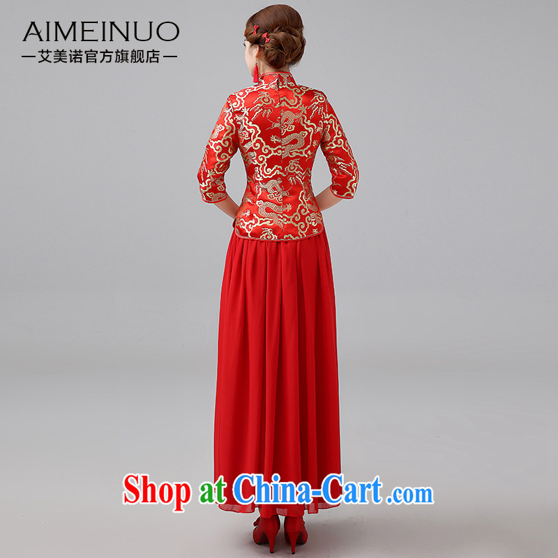 The United States and the bride's wedding dresses 2015 New red long bows, serving traditional Chinese Dress thick long-sleeved Q 0043 red XXL, the United States, Nokia (Imeinuo), shopping on the Internet