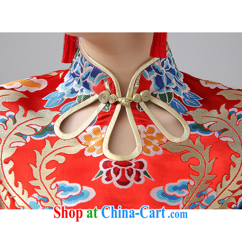 The United States and the bride's wedding dresses 2015 spring and summer, short-sleeved red bows, serving traditional Chinese Dress short skirt, cuffs Q 0040 red M, the United States, Nokia (Imeinuo), shopping on the Internet